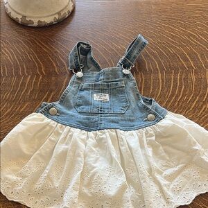 OshKosh B'gosh Denim Blue Bib Overalls with White Eyelet Skirt
